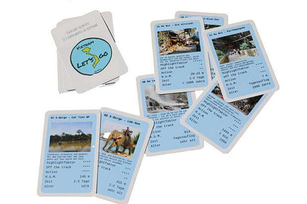 Foto der Spielkarten eines Resiequartetts Lets go Vietnam von Andrea Markand